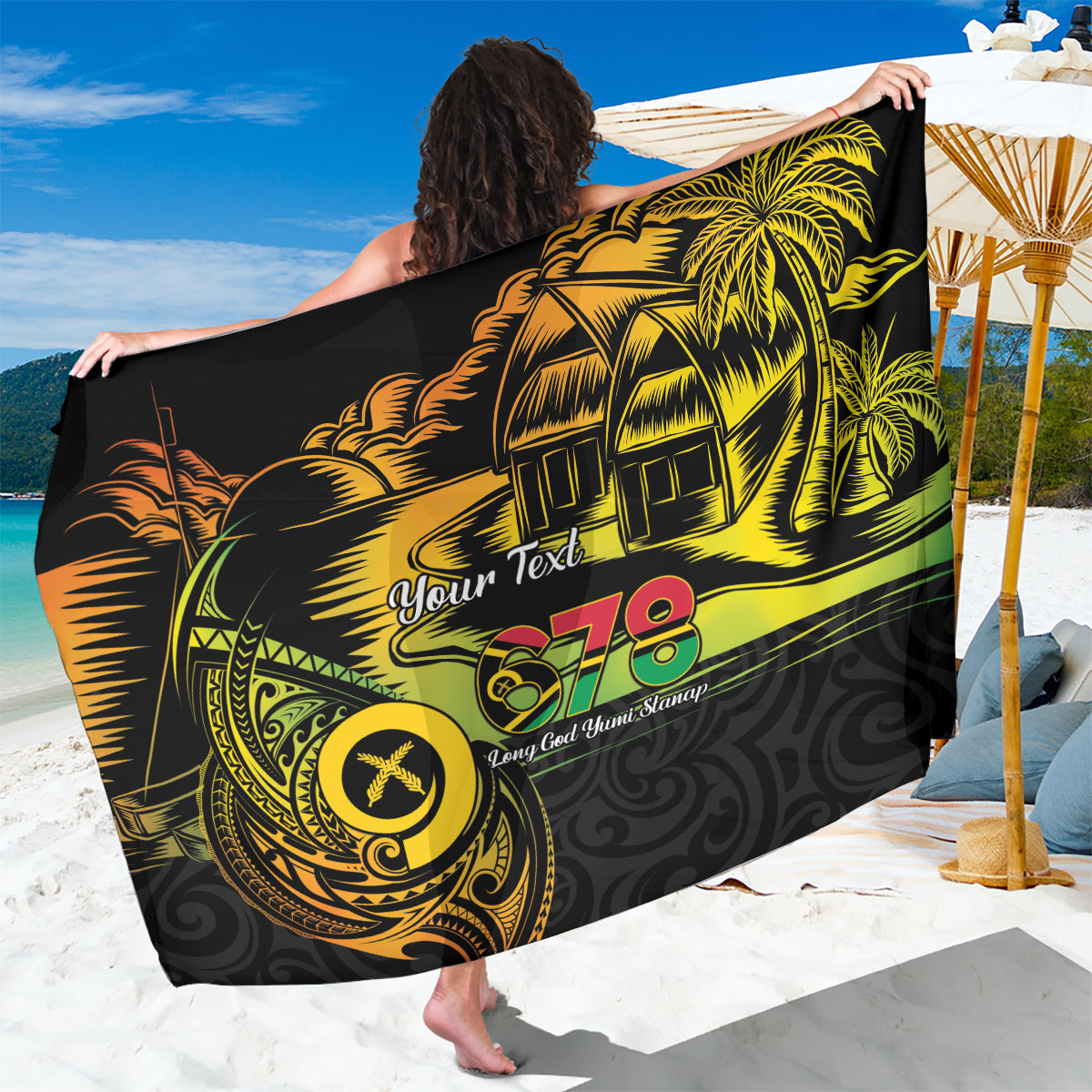 Personalised Vanuatu 678 Sarong Proud To Be A Ni-Van LT14 One Size 44 x 66 inches Black - Polynesian Pride