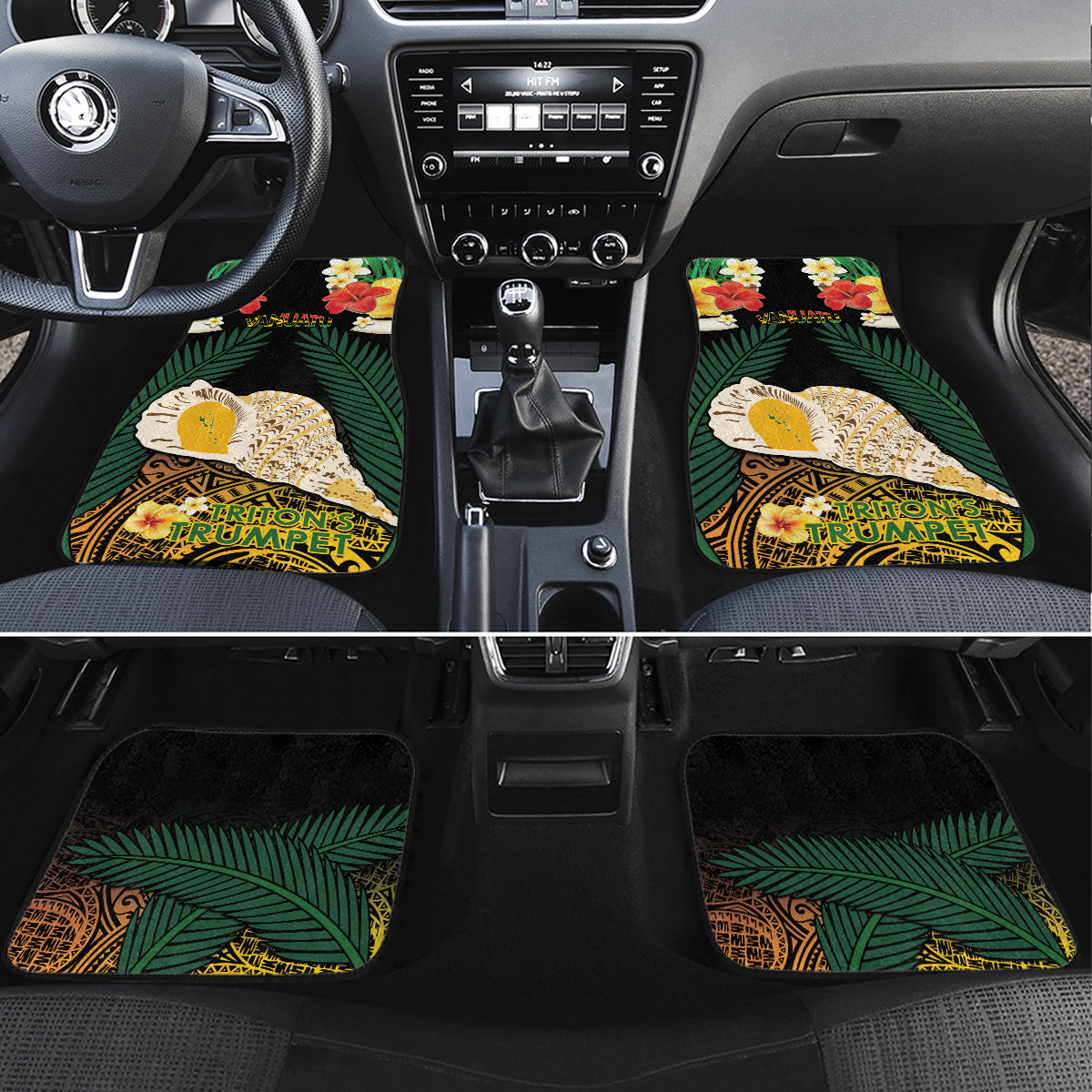 Vanuatu Triton's Trumpet Car Mats Tropical Flowers Vanuatuan Map