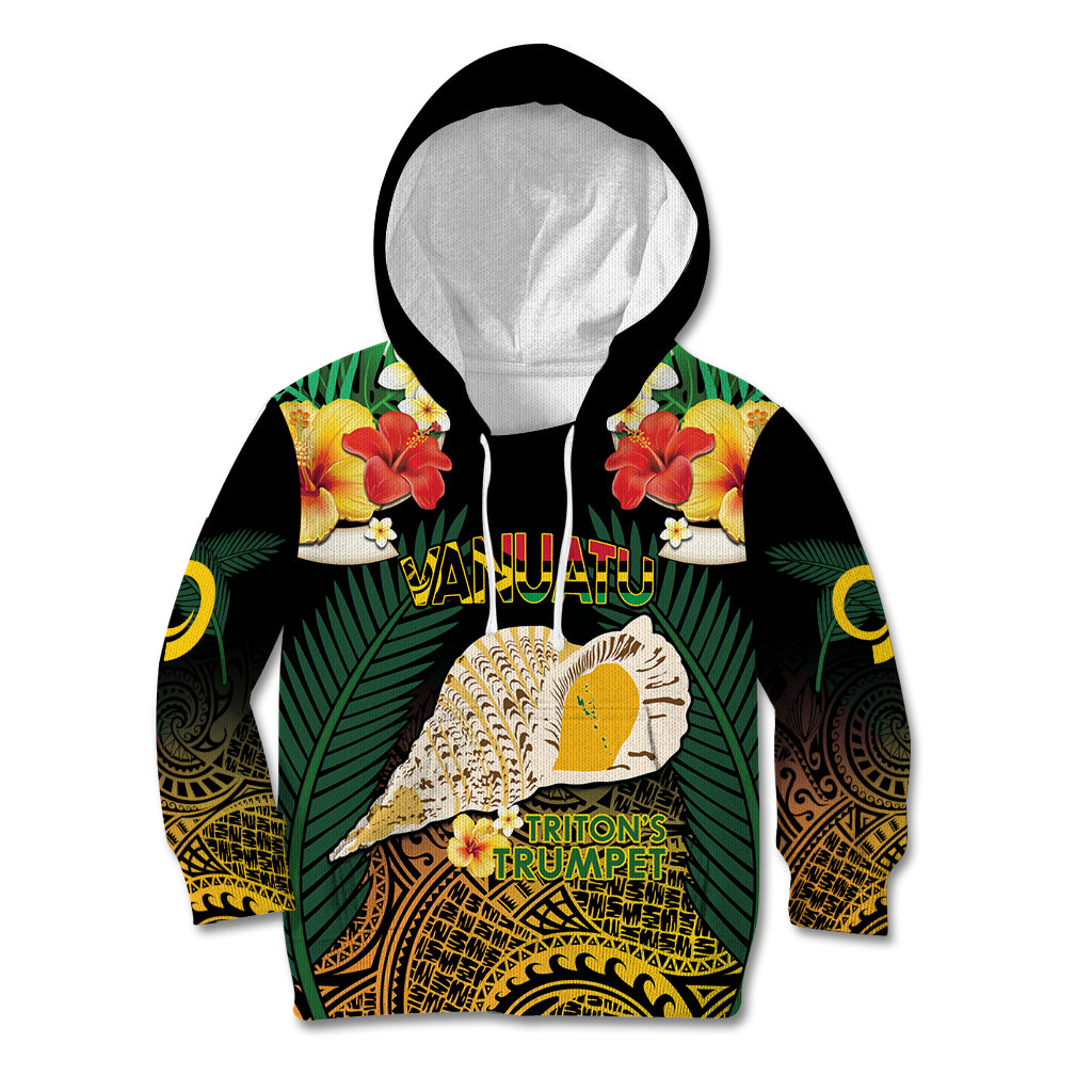 Vanuatu Triton's Trumpet Kid Hoodie Tropical Flowers Vanuatuan Map