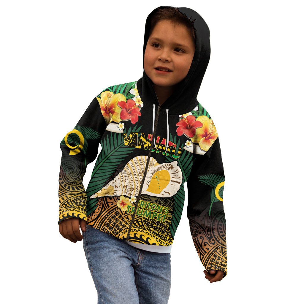 Vanuatu Triton's Trumpet Kid Hoodie Tropical Flowers Vanuatuan Map