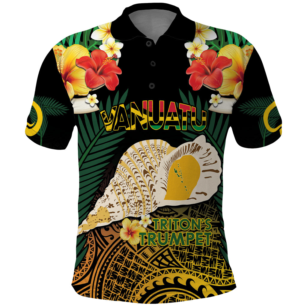 Vanuatu Triton's Trumpet Polo Shirt Tropical Flowers Vanuatuan Map