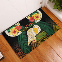 Vanuatu Triton's Trumpet Rubber Doormat Tropical Flowers Vanuatuan Map LT14 Black - Polynesian Pride
