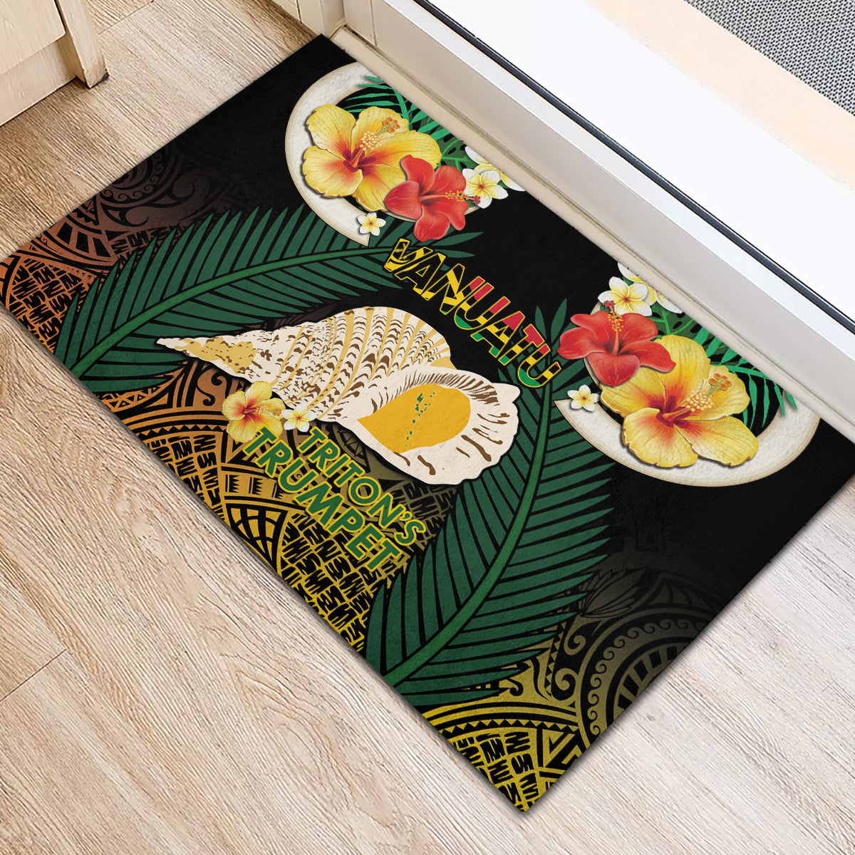Vanuatu Triton's Trumpet Rubber Doormat Tropical Flowers Vanuatuan Map LT14 - Polynesian Pride