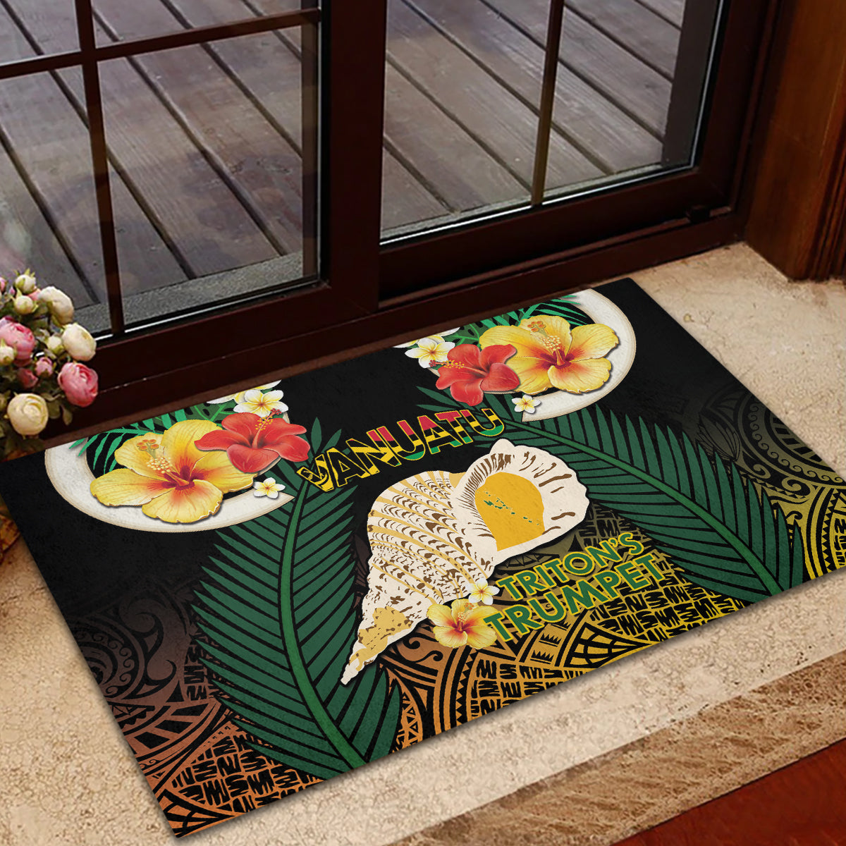 Vanuatu Triton's Trumpet Rubber Doormat Tropical Flowers Vanuatuan Map LT14 - Polynesian Pride
