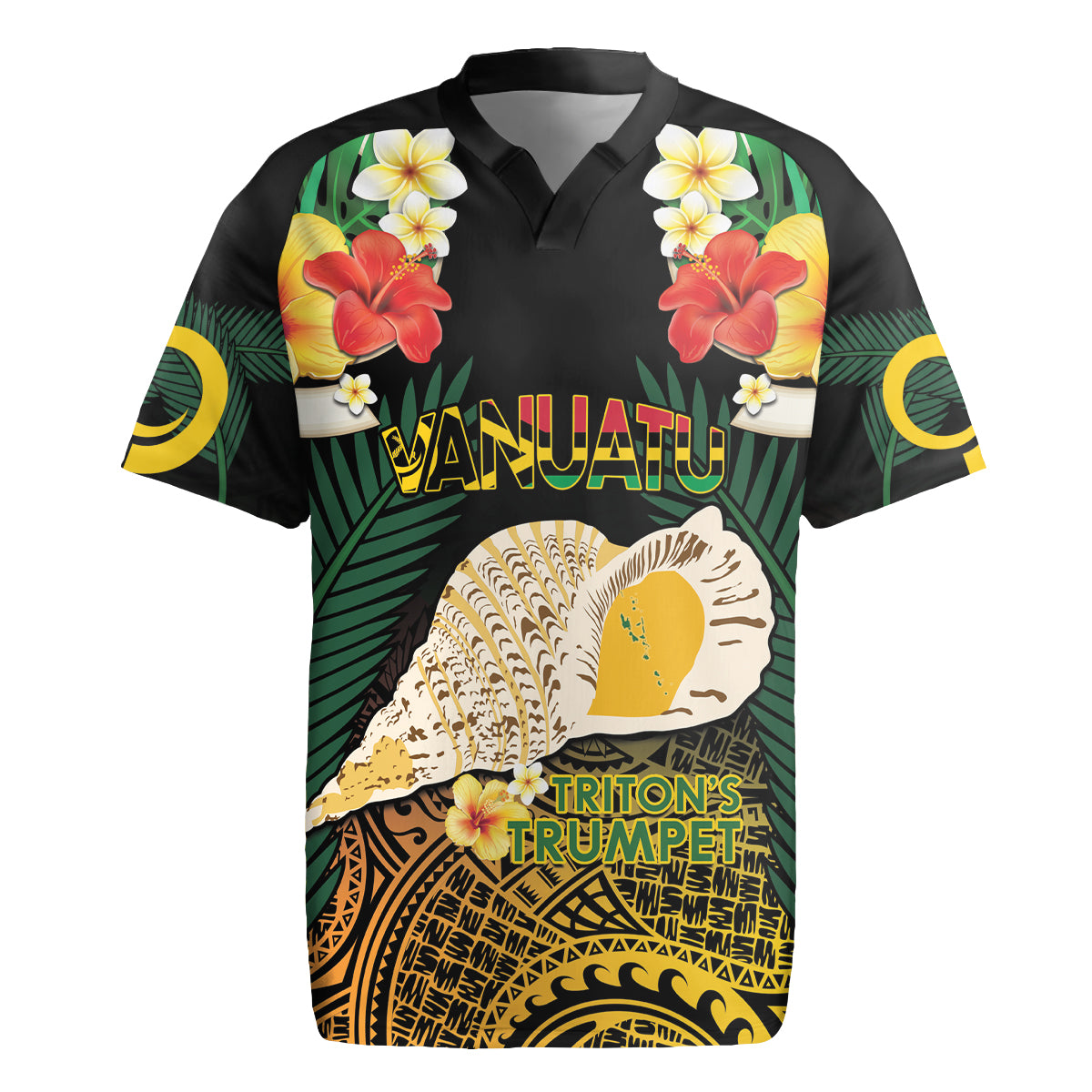 Vanuatu Triton's Trumpet Rugby Jersey Tropical Flowers Vanuatuan Map