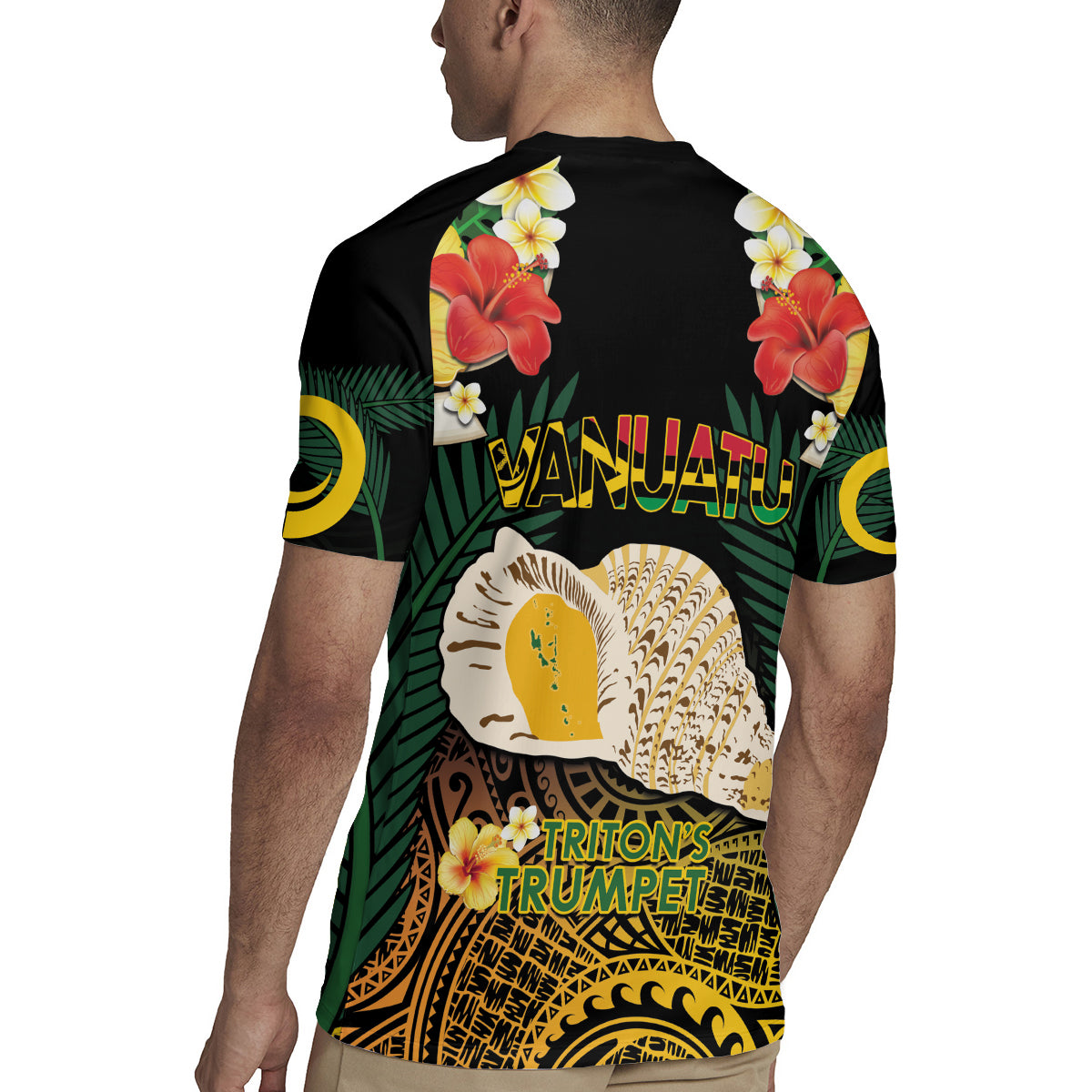 Vanuatu Triton's Trumpet Rugby Jersey Tropical Flowers Vanuatuan Map