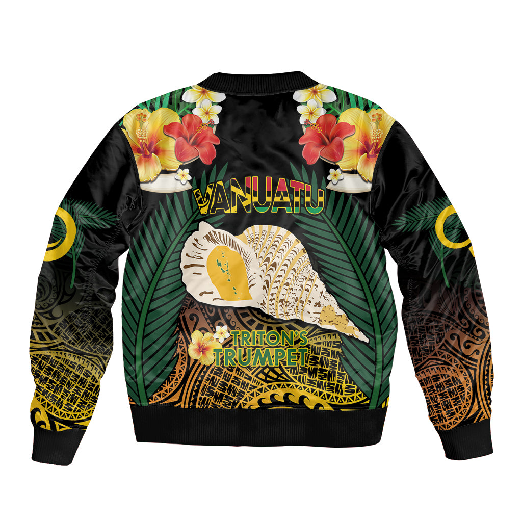 Vanuatu Triton's Trumpet Sleeve Zip Bomber Jacket Tropical Flowers Vanuatuan Map
