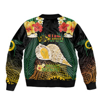 Vanuatu Triton's Trumpet Sleeve Zip Bomber Jacket Tropical Flowers Vanuatuan Map