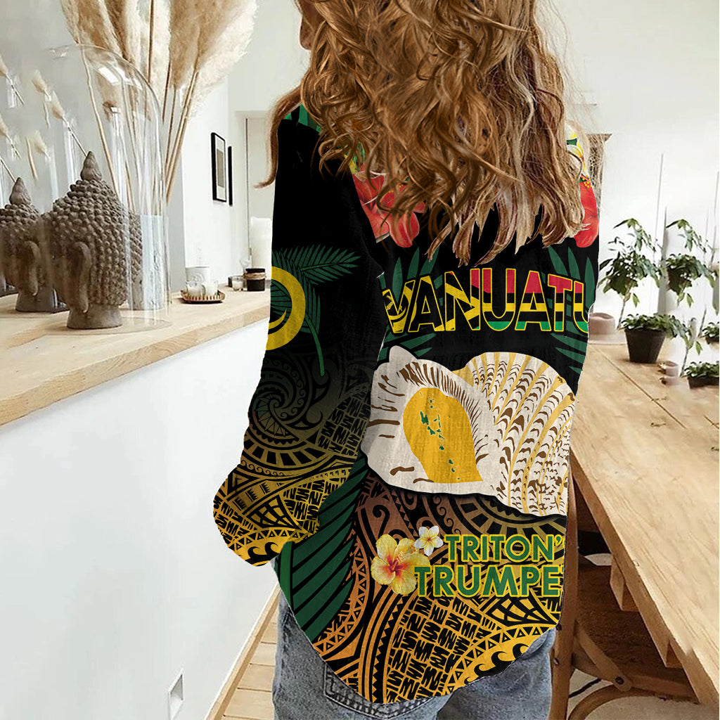 Vanuatu Triton's Trumpet Women Casual Shirt Tropical Flowers Vanuatuan Map LT14 - Polynesian Pride