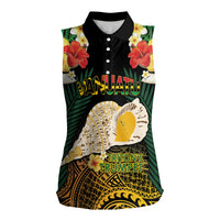 Vanuatu Triton's Trumpet Women Sleeveless Polo Shirt Tropical Flowers Vanuatuan Map LT14 Female Black - Polynesian Pride