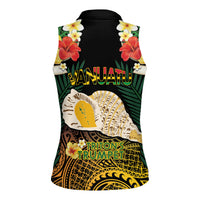 Vanuatu Triton's Trumpet Women Sleeveless Polo Shirt Tropical Flowers Vanuatuan Map LT14 - Polynesian Pride