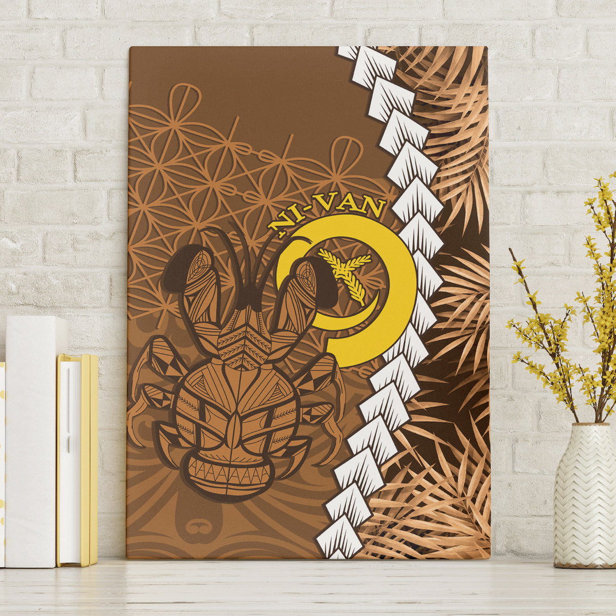 Vanuatu Coconut Crab Canvas Wall Art Ni-Van Tropical Leaves With Sand Drawing Art