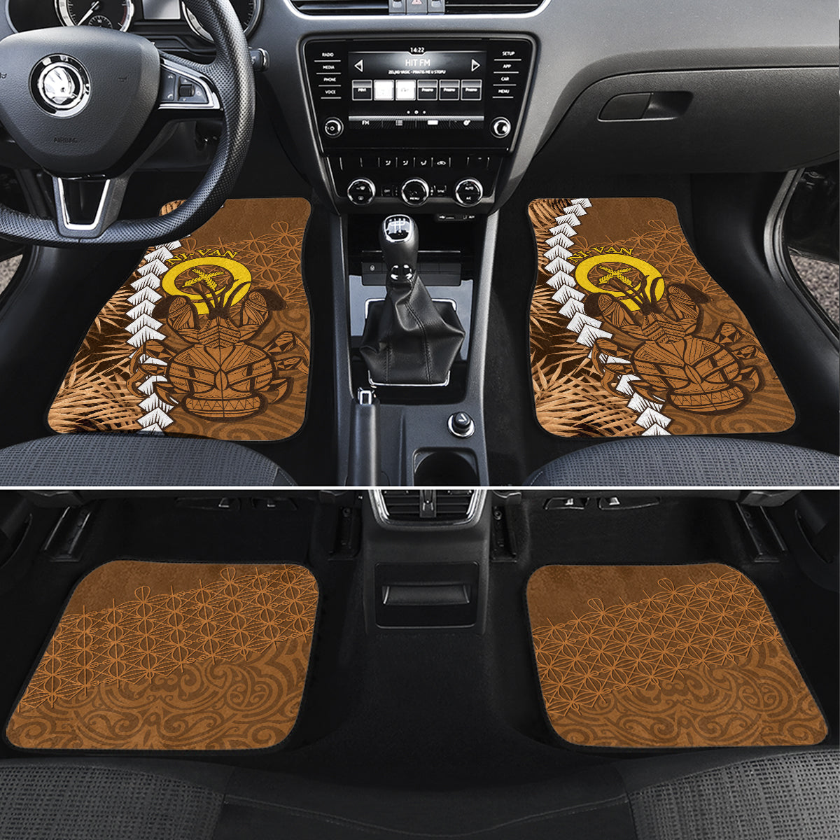 Vanuatu Coconut Crab Car Mats Ni-Van Tropical Leaves With Sand Drawing Art