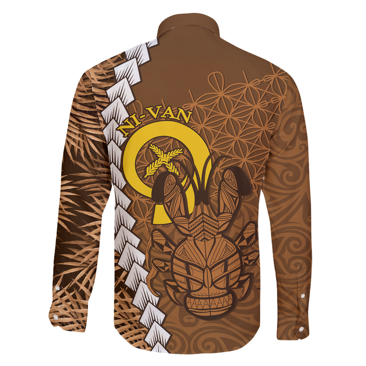 Vanuatu Coconut Crab Family Matching Off The Shoulder Long Sleeve Dress and Hawaiian Shirt Ni-Van Tropical Leaves With Sand Drawing Art