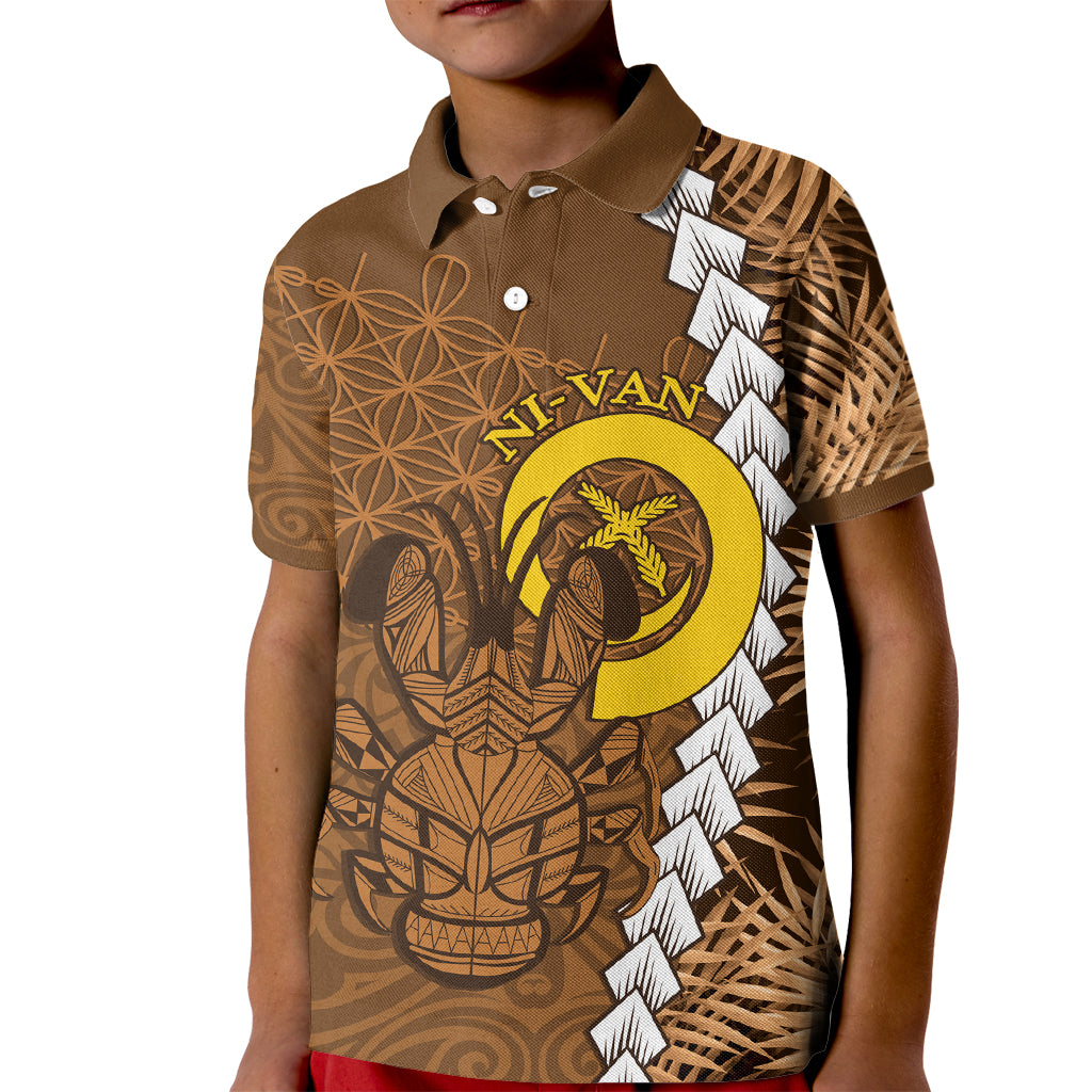 Vanuatu Coconut Crab Kid Polo Shirt Ni-Van Tropical Leaves With Sand Drawing Art