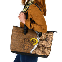 Vanuatu Coconut Crab Leather Tote Bag Ni-Van Tropical Leaves With Sand Drawing Art LT14 Brown - Polynesian Pride