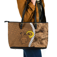 Vanuatu Coconut Crab Leather Tote Bag Ni-Van Tropical Leaves With Sand Drawing Art LT14 - Polynesian Pride