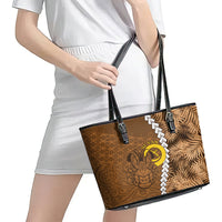Vanuatu Coconut Crab Leather Tote Bag Ni-Van Tropical Leaves With Sand Drawing Art LT14 - Polynesian Pride