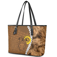 Vanuatu Coconut Crab Leather Tote Bag Ni-Van Tropical Leaves With Sand Drawing Art LT14 - Polynesian Pride
