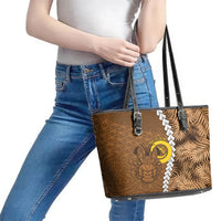 Vanuatu Coconut Crab Leather Tote Bag Ni-Van Tropical Leaves With Sand Drawing Art LT14 - Polynesian Pride