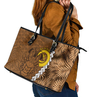 Vanuatu Coconut Crab Leather Tote Bag Ni-Van Tropical Leaves With Sand Drawing Art LT14 - Polynesian Pride