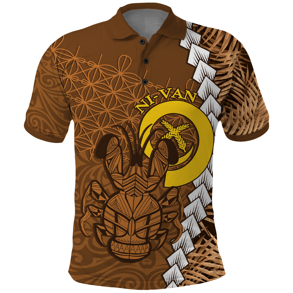 Vanuatu Coconut Crab Polo Shirt Ni-Van Tropical Leaves With Sand Drawing Art