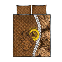 Vanuatu Coconut Crab Quilt Bed Set Ni-Van Tropical Leaves With Sand Drawing Art