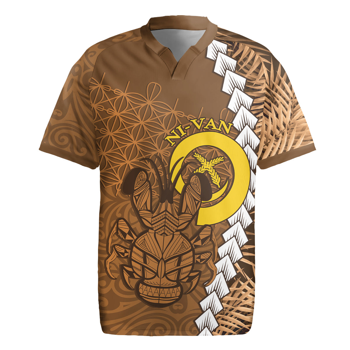Vanuatu Coconut Crab Rugby Jersey Ni-Van Tropical Leaves With Sand Drawing Art