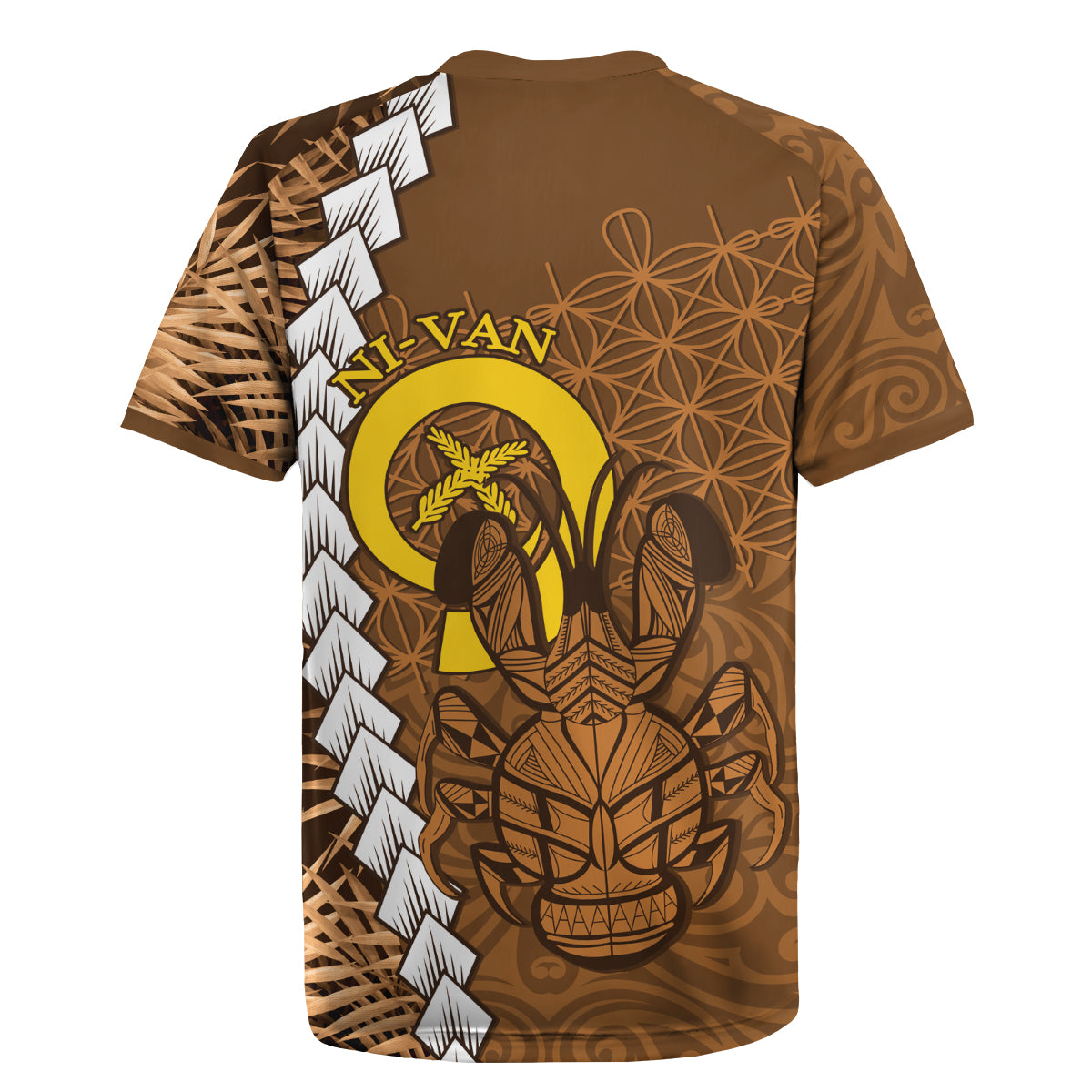 Vanuatu Coconut Crab Rugby Jersey Ni-Van Tropical Leaves With Sand Drawing Art