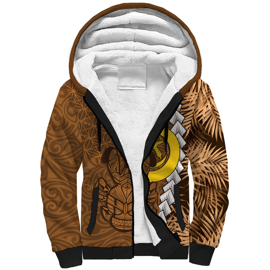 Vanuatu Coconut Crab Sherpa Hoodie Ni-Van Tropical Leaves With Sand Drawing Art