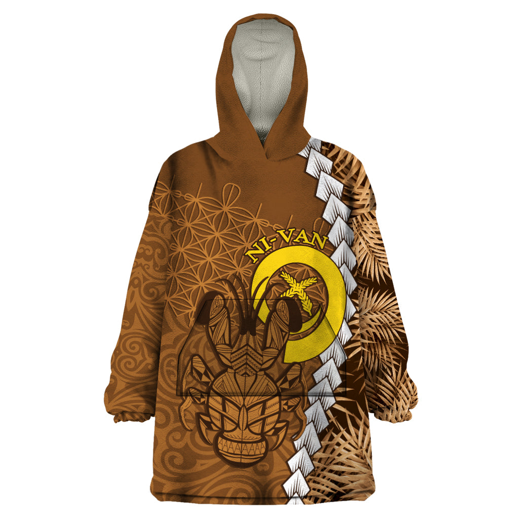 Vanuatu Coconut Crab Wearable Blanket Hoodie Ni-Van Tropical Leaves With Sand Drawing Art LT14 One Size Brown - Polynesian Pride