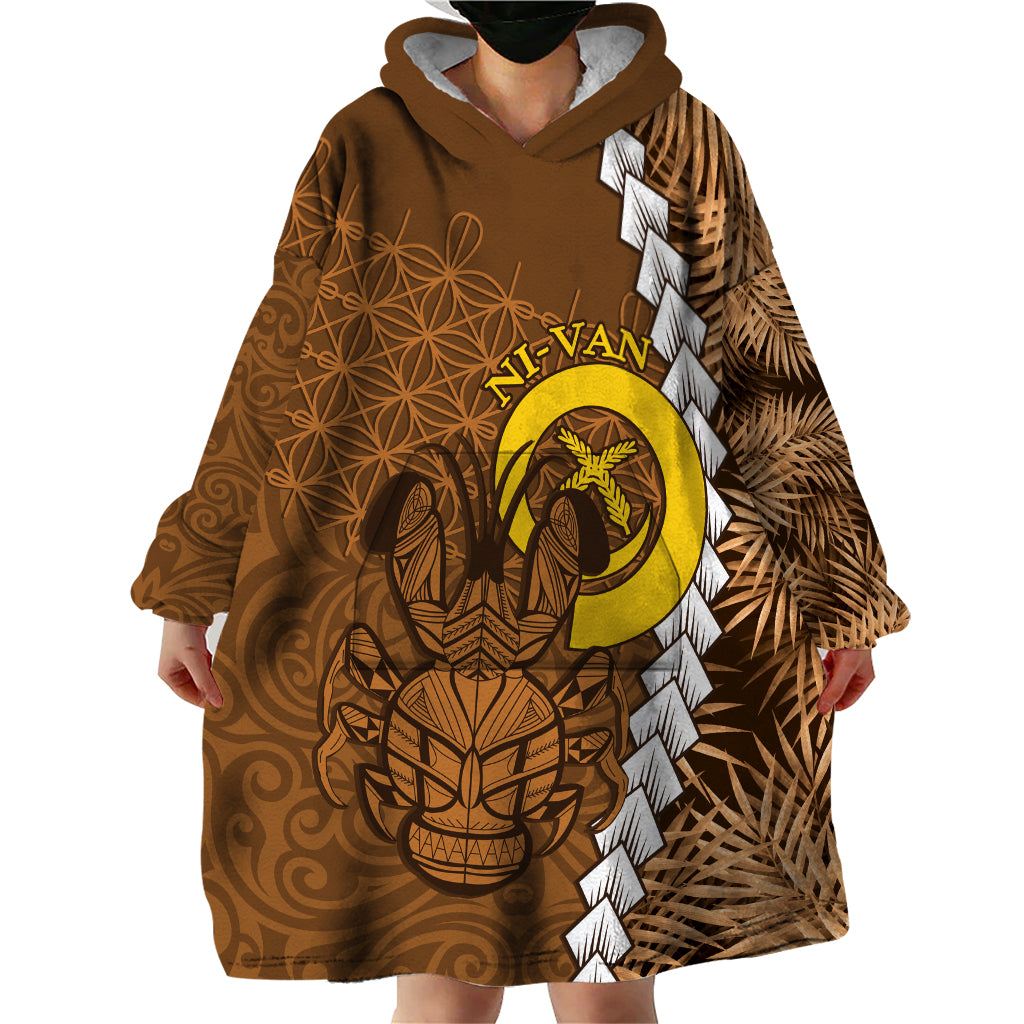 Vanuatu Coconut Crab Wearable Blanket Hoodie Ni-Van Tropical Leaves With Sand Drawing Art LT14 - Polynesian Pride