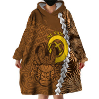 Vanuatu Coconut Crab Wearable Blanket Hoodie Ni-Van Tropical Leaves With Sand Drawing Art LT14 - Polynesian Pride