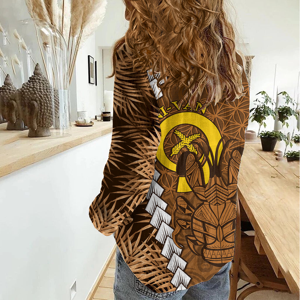 Vanuatu Coconut Crab Women Casual Shirt Ni-Van Tropical Leaves With Sand Drawing Art LT14 - Polynesian Pride