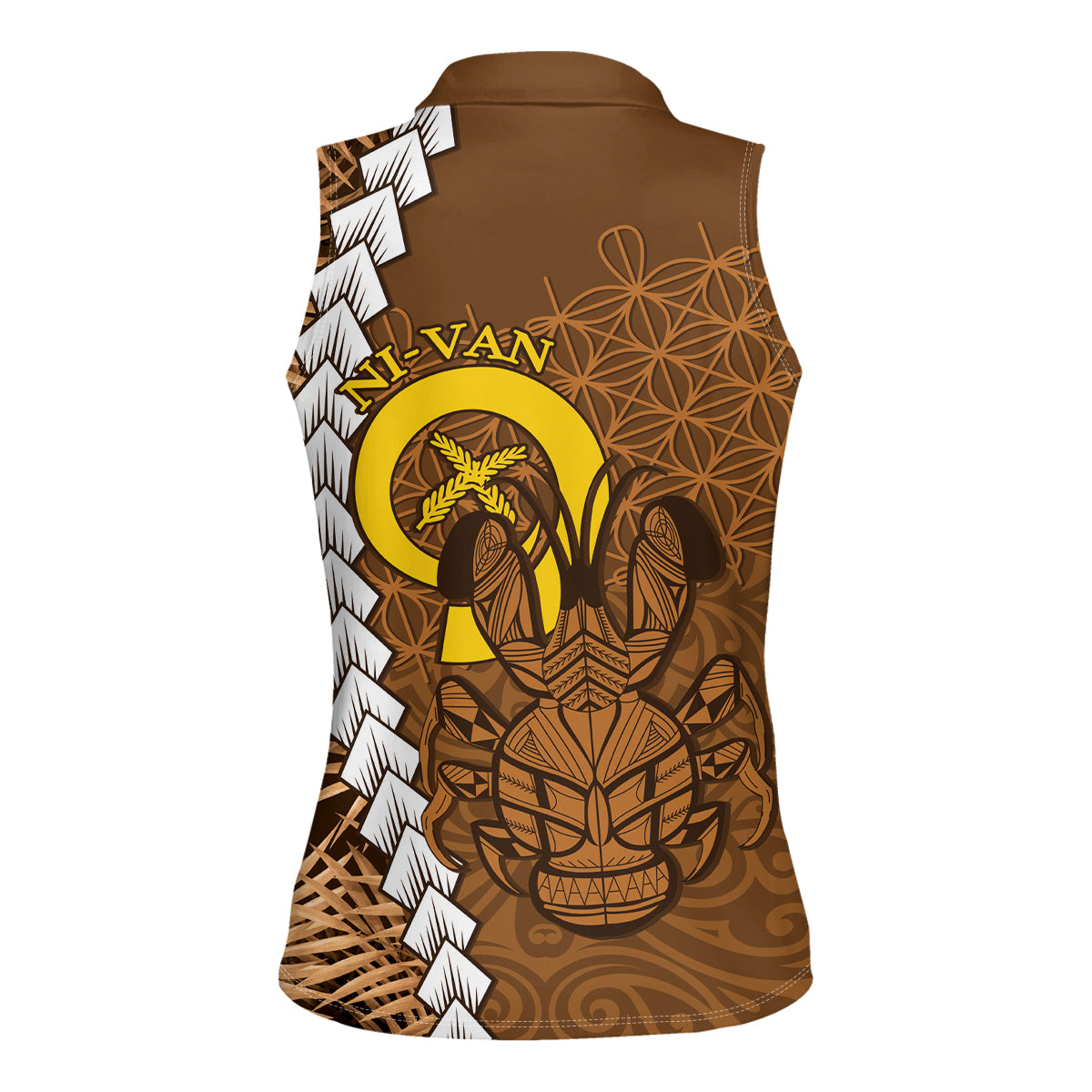 Vanuatu Coconut Crab Women Sleeveless Polo Shirt Ni-Van Tropical Leaves With Sand Drawing Art LT14 - Polynesian Pride