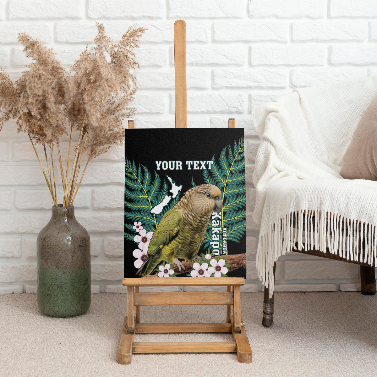 Personalised New Zealand Kakapo Canvas Wall Art Aotearoa Fern With Manuka