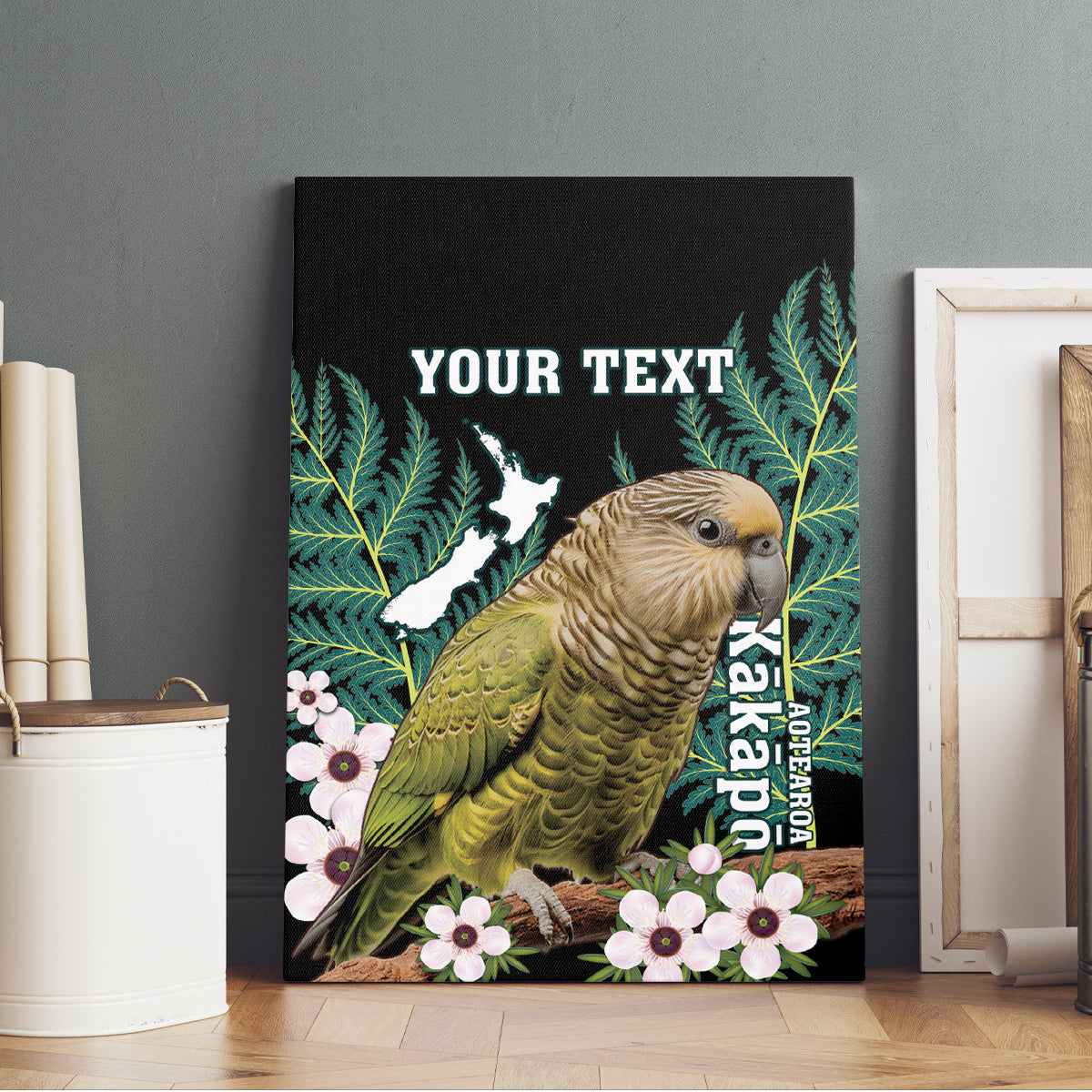 Personalised New Zealand Kakapo Canvas Wall Art Aotearoa Fern With Manuka