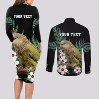 Personalised New Zealand Kakapo Couples Matching Long Sleeve Bodycon Dress and Long Sleeve Button Shirt Aotearoa Fern With Manuka LT14 - Polynesian Pride