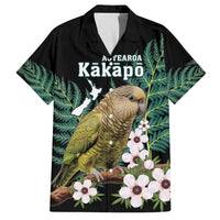 Personalised New Zealand Kakapo Family Matching Off Shoulder Short Dress and Hawaiian Shirt Aotearoa Fern With Manuka LT14 Dad's Shirt - Short Sleeve Black - Polynesian Pride