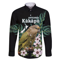 Personalised New Zealand Kakapo Family Matching Tank Maxi Dress and Hawaiian Shirt Aotearoa Fern With Manuka LT14 Dad's Shirt - Long Sleeve Black - Polynesian Pride