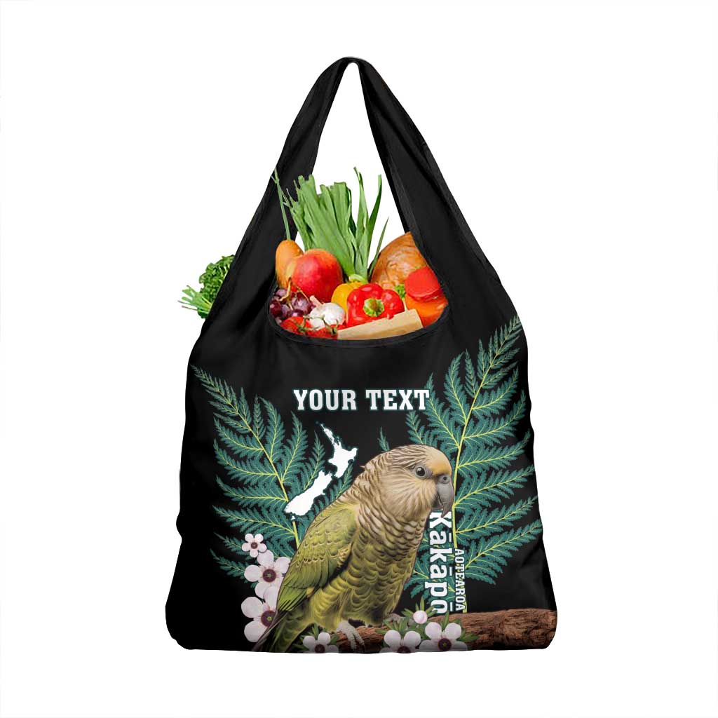 Personalised New Zealand Kakapo Grocery Bag Aotearoa Fern With Manuka LT14 1-pack One Size Black - Polynesian Pride