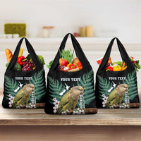 Personalised New Zealand Kakapo Grocery Bag Aotearoa Fern With Manuka LT14 3-pack One Size Black - Polynesian Pride