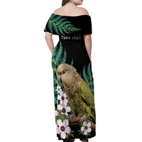 Personalised New Zealand Kakapo Off Shoulder Maxi Dress Aotearoa Fern With Manuka