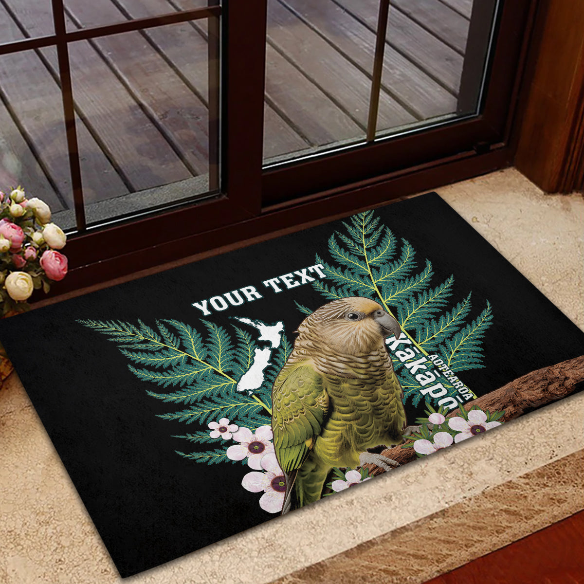 Personalised New Zealand Kakapo Rubber Doormat Aotearoa Fern With Manuka