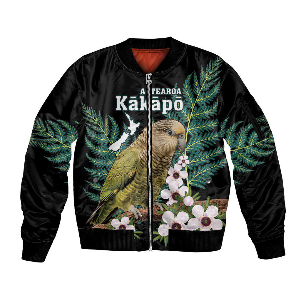 Personalised New Zealand Kakapo Sleeve Zip Bomber Jacket Aotearoa Fern With Manuka