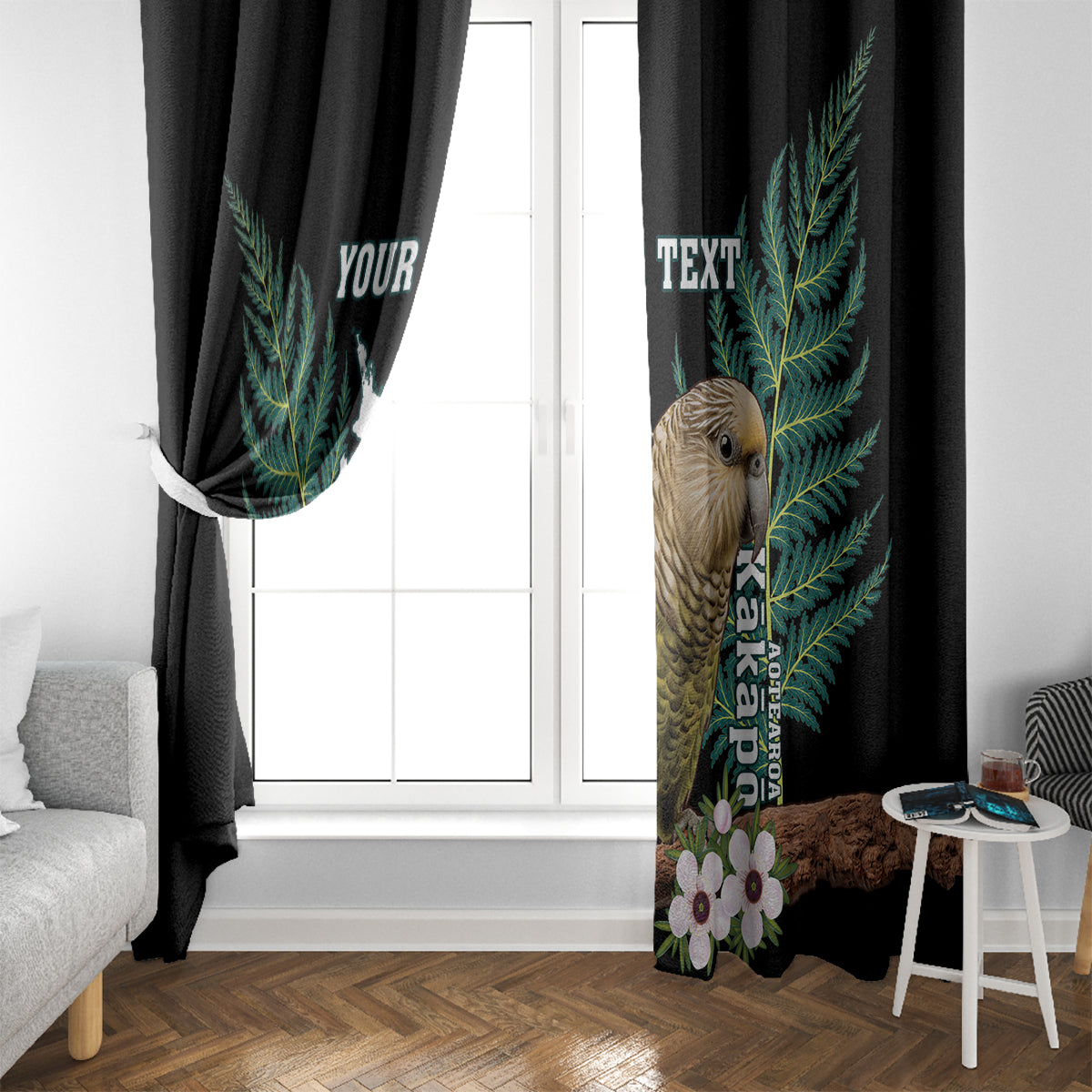 Personalised New Zealand Kakapo Window Curtain Aotearoa Fern With Manuka
