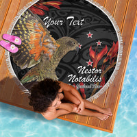 Personalised New Zealand Kea Beach Blanket Nestor Notabilis With Harakeke Maori Pattern