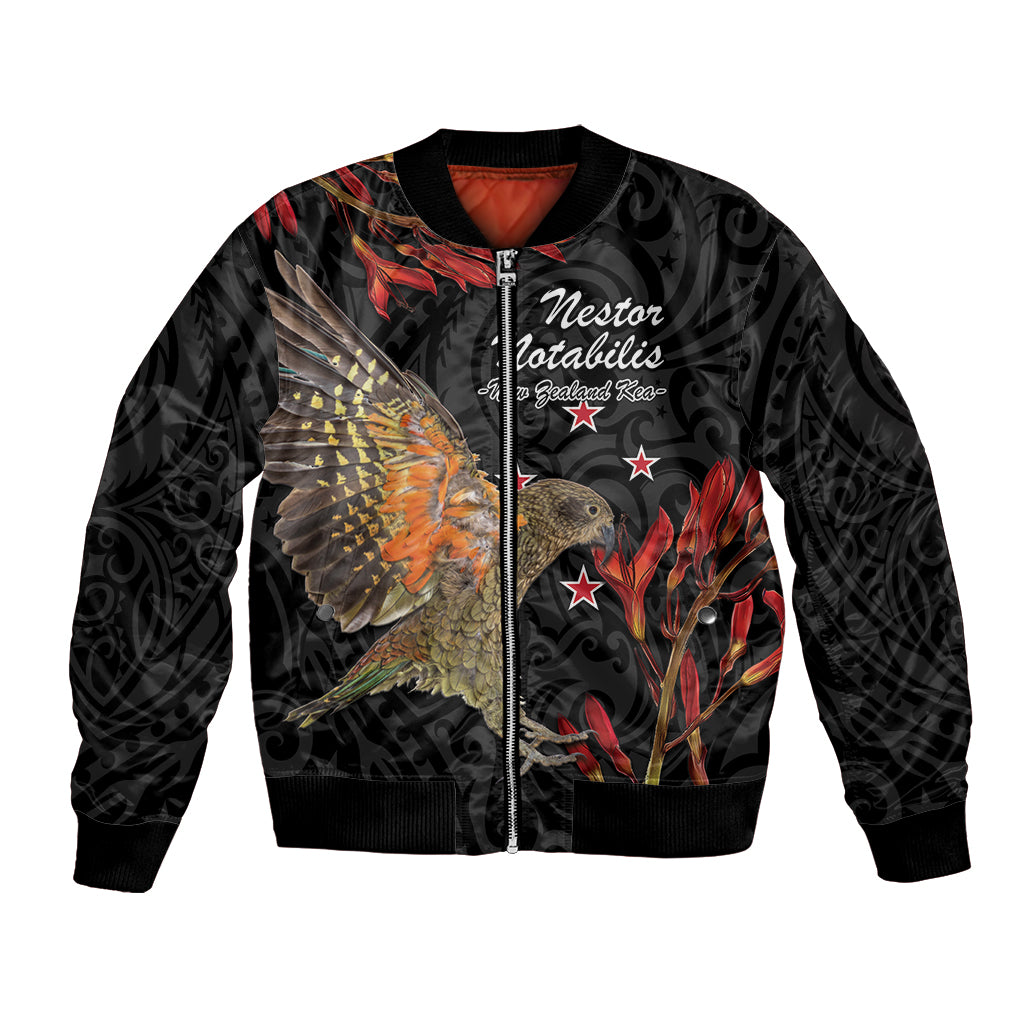 Personalised New Zealand Kea Bomber Jacket Nestor Notabilis With Harakeke Maori Pattern