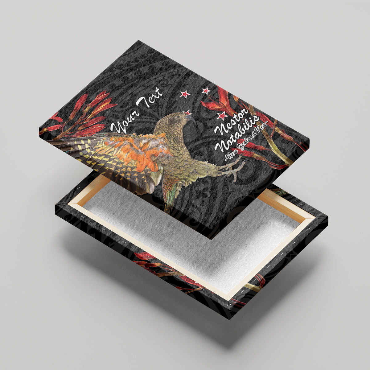 Personalised New Zealand Kea Canvas Wall Art Nestor Notabilis With Harakeke Maori Pattern