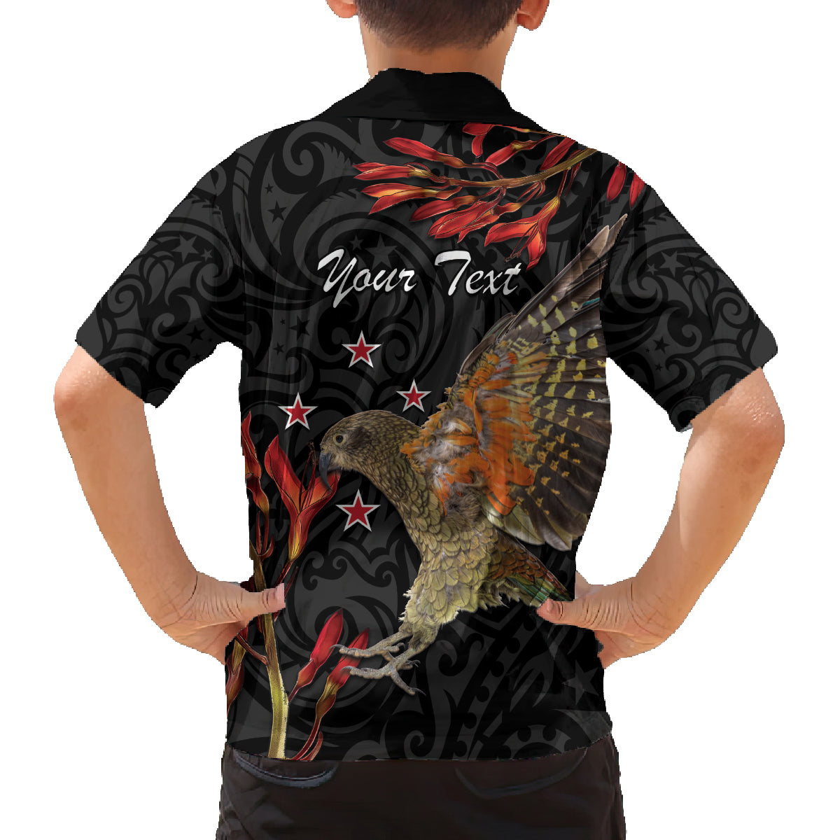 Personalised New Zealand Kea Family Matching Off Shoulder Short Dress and Hawaiian Shirt Nestor Notabilis With Harakeke Maori Pattern LT14 - Polynesian Pride